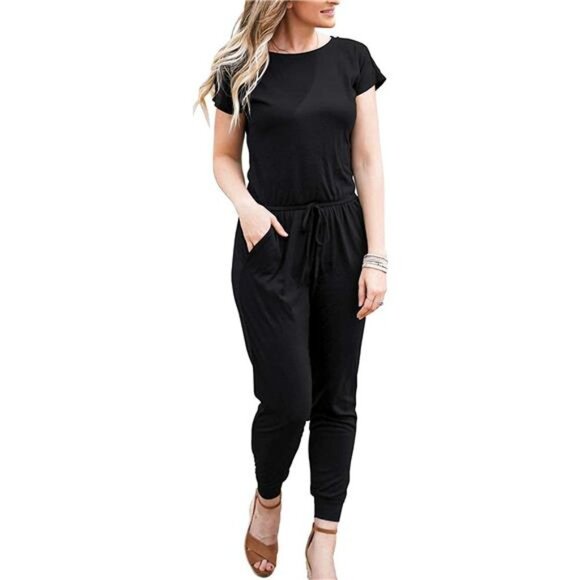 Women´s Casual Short Sleeve Jumpsuits Elastic Waist...